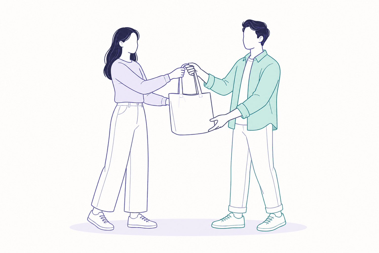 Neighbors handing off an item